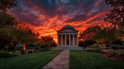 Obraz premium Dramatic sunrise over classic building in park
