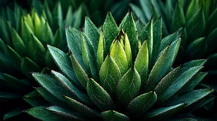 Mostly blurred long green leaves with prickles of sandpaper sotol 