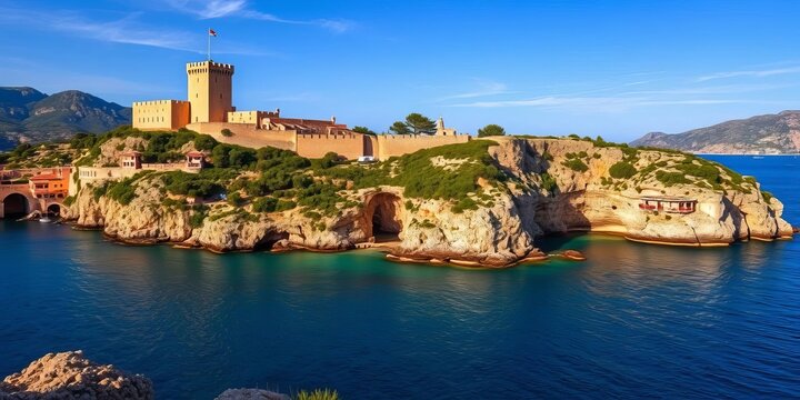 Capdepera castle overlooking the Mediterranean Sea, Mallorca,  towers,  history