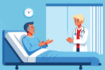 Doctor consulting with a patient in a hospital room vector illustration