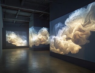Large-scale projections of ethereal clouds in a modern gallery