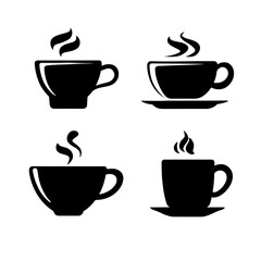 Obraz premium Collection of black coffee cups, each with a unique design, and steaming upwards.