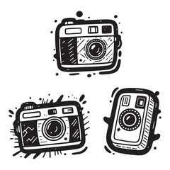 Retro Cameras Captured in Bold Ink Strokes