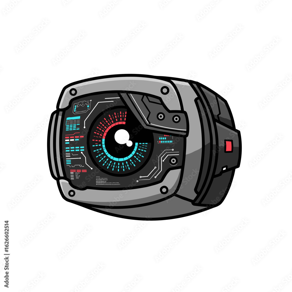 Wall mural futuristic tech device with digital display and buttons