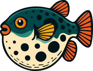 Fugu fish cartoon vector isolated on white background