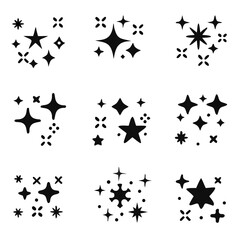 sparkling and twinkling icons set in flat style, sparkling isolated on white background, vector illustration