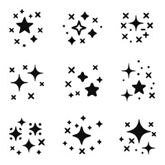 sparkling and twinkling icons set in flat style, sparkling isolated on white background, vector illustration