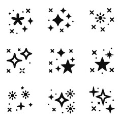 sparkling and twinkling icons set in flat style, sparkling isolated on white background, vector illustration