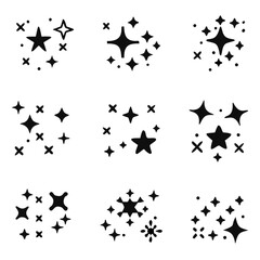 sparkling and twinkling icons set in flat style, sparkling isolated on white background, vector illustration