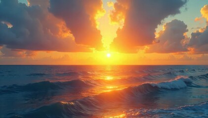 Fototapeta premium Golden sunrise paints tranquil ocean, shimmering reflections , seascape, ripple
