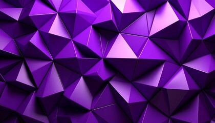Obraz premium Abstract purple geometric pattern. A close-up view of a textured surface composed of many interlocking, faceted triangles. The deep purple hue creates a rich, intense visual effect