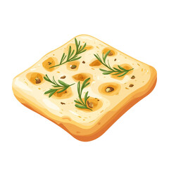 Flat 2D Focaccia illustration, vector graphic in icon style, on white background