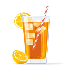Ice Tea Lemonade, flat style 2D vector image, isolated on a white background