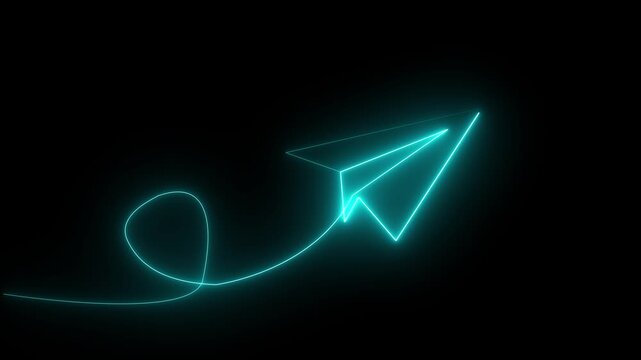 Glowing Neon Line Telegram Icon Isolated on Black Background. 4K Ultra HD Video Motion Graphic Animation.