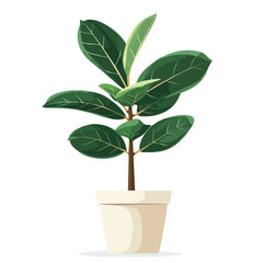 Ficus Elastica, flat style 2D vector image, isolated on a white background