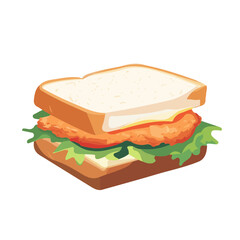 2D flat vector illustration of a Katsu Sando in icon style, isolated on white background