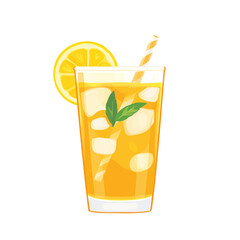 Flat 2D Ice Tea Lemonade illustration, vector graphic in icon style, on white background