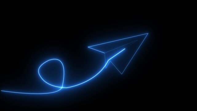 Glowing Neon Line Telegram Icon Isolated on Black Background. 4K Ultra HD Video Motion Graphic Animation.