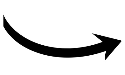 Black curved arrow pointing upward, isolated long pointer icon. Direction symbol with abstract business style, vector graphic for web design, flat illustration, marker, transparent background