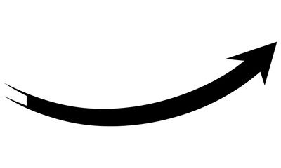 Isolated black curved arrow pointing up, long arrow vector symbol for direction and navigation. Abstract flat design on white background, modern marker icon, graphic illustration, business style