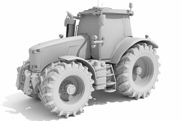 Farm Tractor in Clay Style Render on White Background 3D Rendering