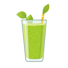Minimal flat vector of a Green Tea Smoothie, 2D icon-style illustration on white background