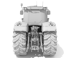 Farm Tractor in Clay Style Render on White Background 3D Rendering