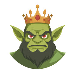 2D flat vector illustration of a Goblin King in icon style, isolated on white background