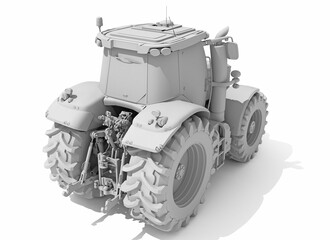 Farm Tractor in Clay Style Render on White Background 3D Rendering