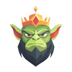 2D flat vector illustration of a Goblin King in icon style, isolated on white background