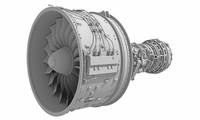 Turbofan Aircraft Engine in Clay Style Render on White Background 3D Rendering