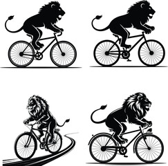 Obraz premium Lion riding bicycle black silhouette cycling