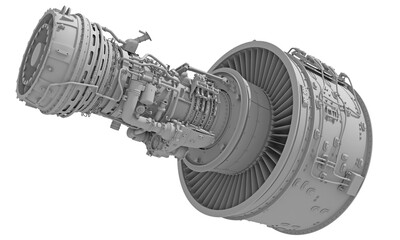Turbofan Aircraft Engine in Clay Style Render on White Background 3D Rendering