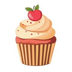 Flat 2D Cupcake illustration, vector graphic in icon style, on white background
