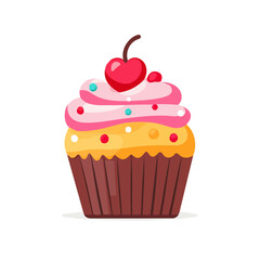 Minimal flat vector of a Cupcake, 2D icon-style illustration on white background