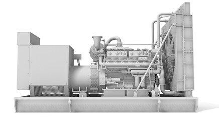Gas Generator Engine in Clay Style Render on White Background 3D Rendering