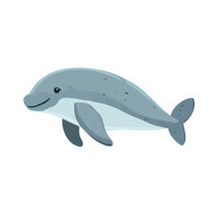 Flat 2D Dugong illustration, vector graphic in icon style, on white background