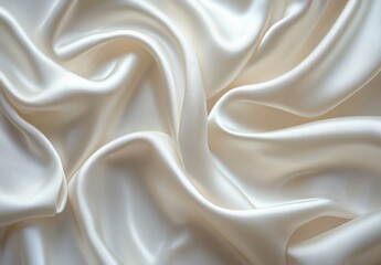 Obraz premium Smooth and Lustrous Cream Satin Fabric Draped Elegantly with Soft and Fluid Texture for Fashion and Textiles