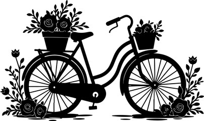Obraz premium Romantic Spring Bike with Floral Basket Vector Illustration