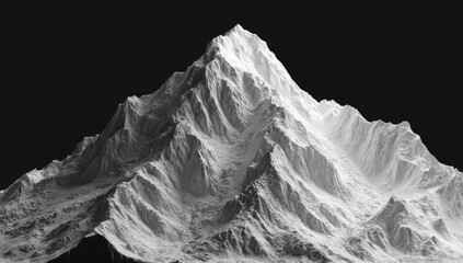 Massive snow-capped mountain peak, stark monochrome