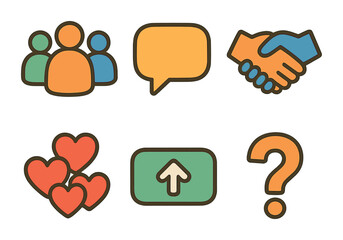 Community Icon Grid. Flat vector mini-illustrations Community building and engagement in colors children's