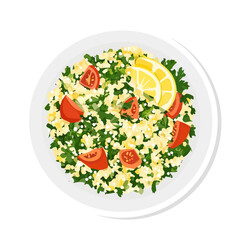 2D flat vector illustration of a Tabbouleh in icon style, isolated on white background