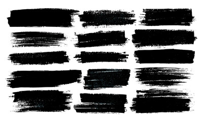 Vector illustration of thick, rough hand-drawn acrylic brush strokes with ink textures. Includes marker highlighting, strikethrough, and underlining, ideal for artistic brush effects and textured