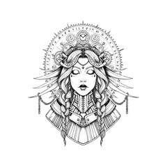 Mystical Time Keeper: Intricate Illustration of a Woman with Clockwork Elements
