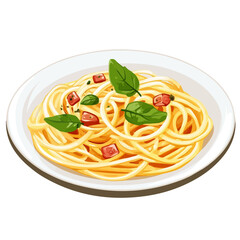 Minimal flat vector of a Spaghetti Carbonara, 2D icon-style illustration on white background