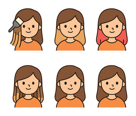 Hair Coloring Techniques. Flat vector mini-illustrations Hair coloring techniques in colors children's