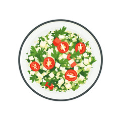 2D flat vector illustration of a Tabbouleh in icon style, isolated on white background