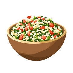 Minimal flat vector of a Tabouleh Salad, 2D icon-style illustration on white background