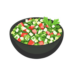 Flat 2D Tabouleh Salad illustration, vector graphic in icon style, on white background