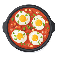 2D flat vector illustration of a Shakshuka in icon style, isolated on white background